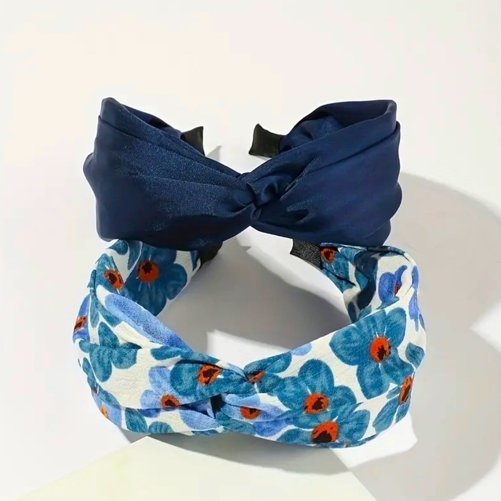 2pc Blue and Floral Twister Knot Headbands